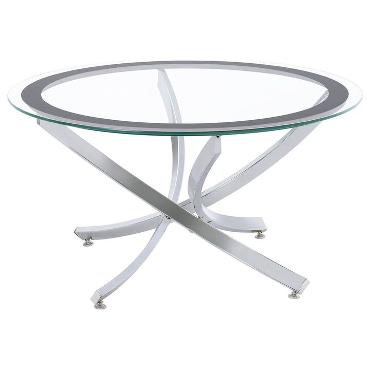 Coaster Co. of America Brooke Round Glass Top Coffee Table Metal Base Chrome