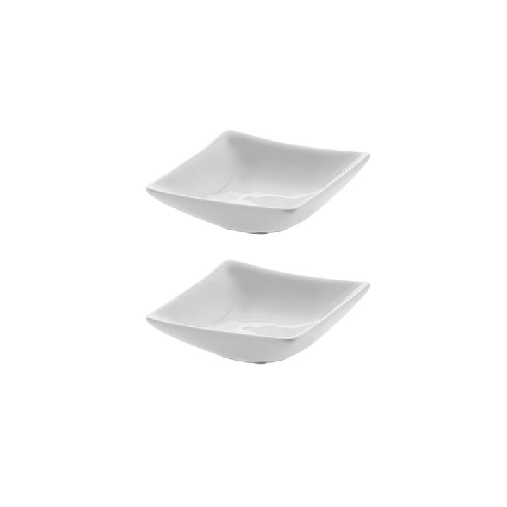 Porcelain Hong Kong 3.25" x 3.25" Rectangular White Porcelain Sectional Plate (Set of 2)