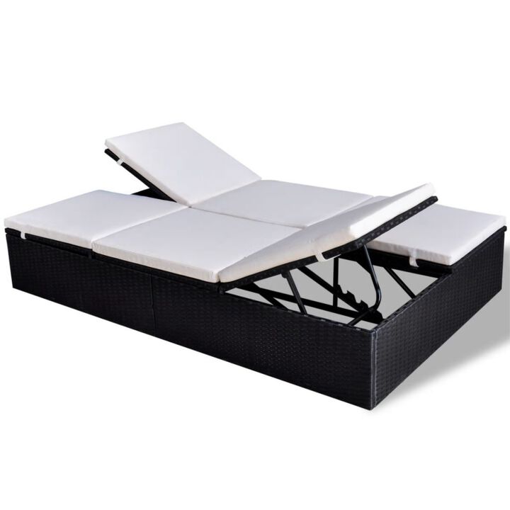 vidaXL Double Sun Lounger with Cushion Poly Rattan Black