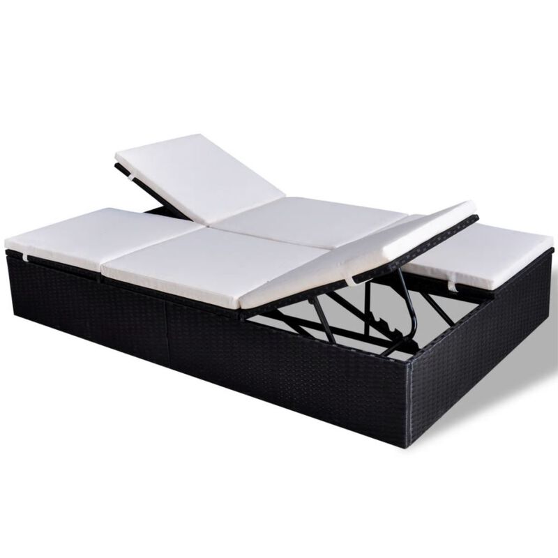 vidaXL Double Sun Lounger with Cushion Poly Rattan Black