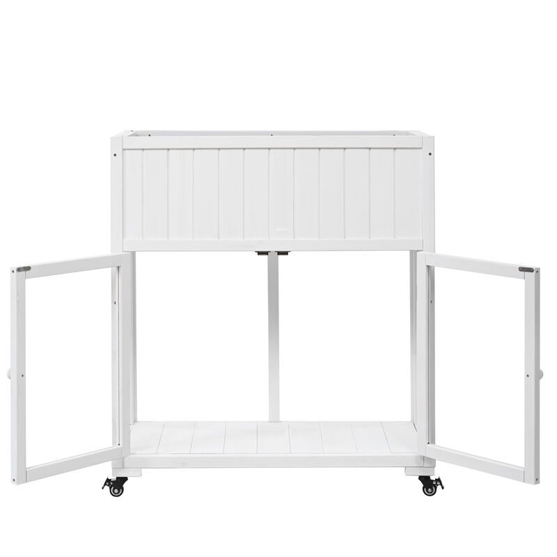 Merax Mini Wood Cold Frame Garden Greenhouse with Wheels