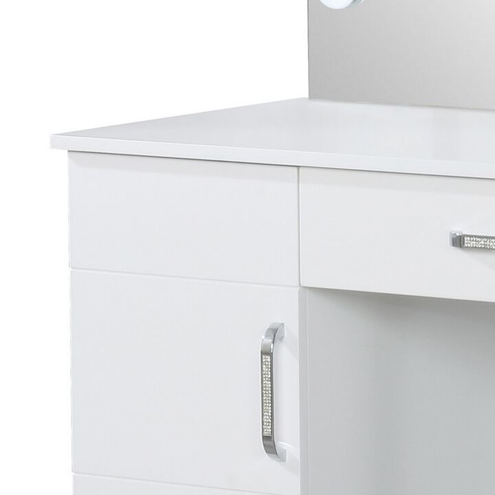 Vanity Set with 9 LED Bulbs and Tapered Block Legs, White-Benzara