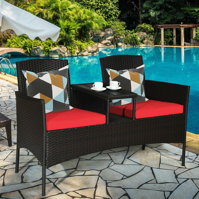 Modern Patio Conversation Set with Built-in Coffee Table and Cushions