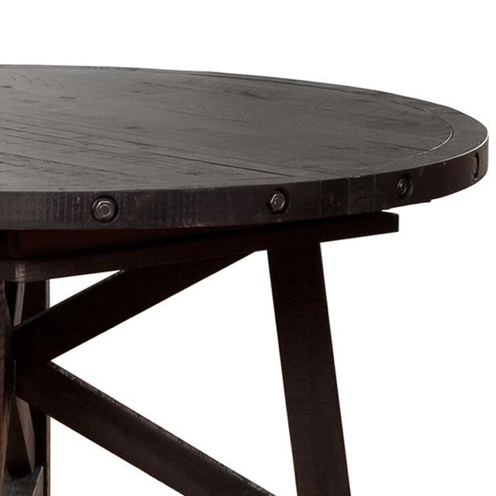 Liu 54 - 72 Inch Round Dining Table, Acacia Wood, Extendable, Dark Brown - Benzara