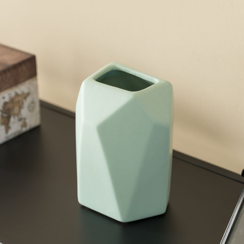8" H Decorative Ceramic Multi Paned Vase, Modern Style Centerpiece Table Vase White, Medium