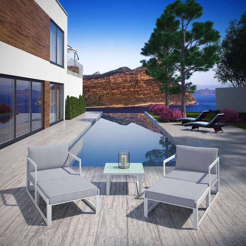 Fortuna 5 Piece Outdoor Patio Sectional Sofa Set , White Gray