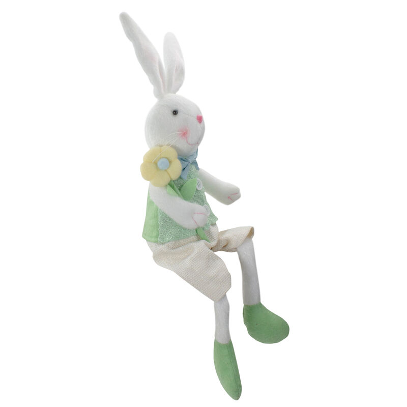 24" White and Green Boy Bunny Rabbit Easter and Spring Table Top Figure