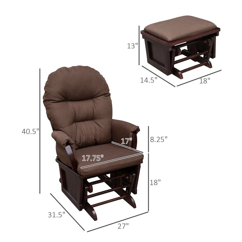 Brown Nursery Comfort: Glider Rocking Chair with Ottoman