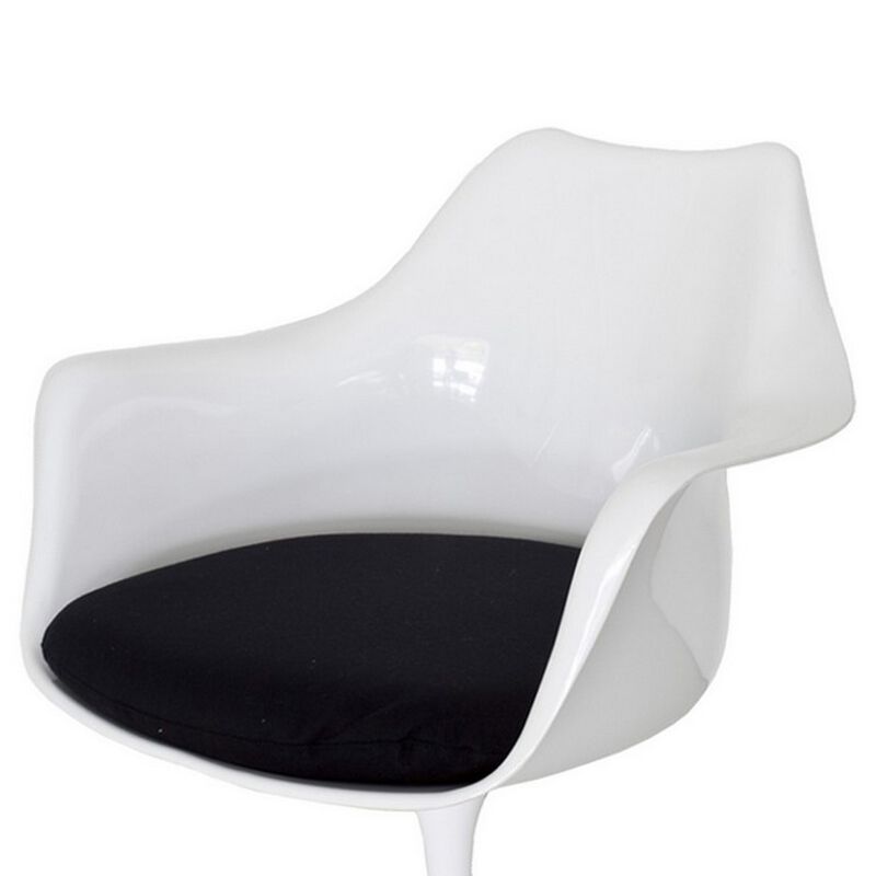 Sufi 27 Inch Swivel Dining Armchair, Unique Artisan Shape, White Round Base - Benzara