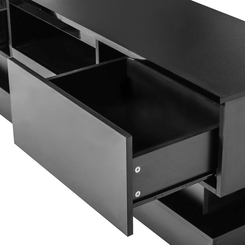 51.18inch Modern TV Stand with LED Lights, High Glossy Front TV Cabinet