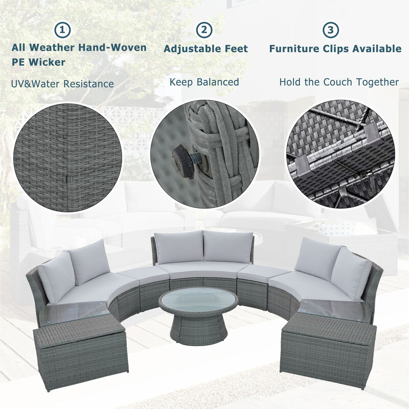 Merax 10-Piece Outdoor Sectional Half Round Patio Rattan Sofa Set