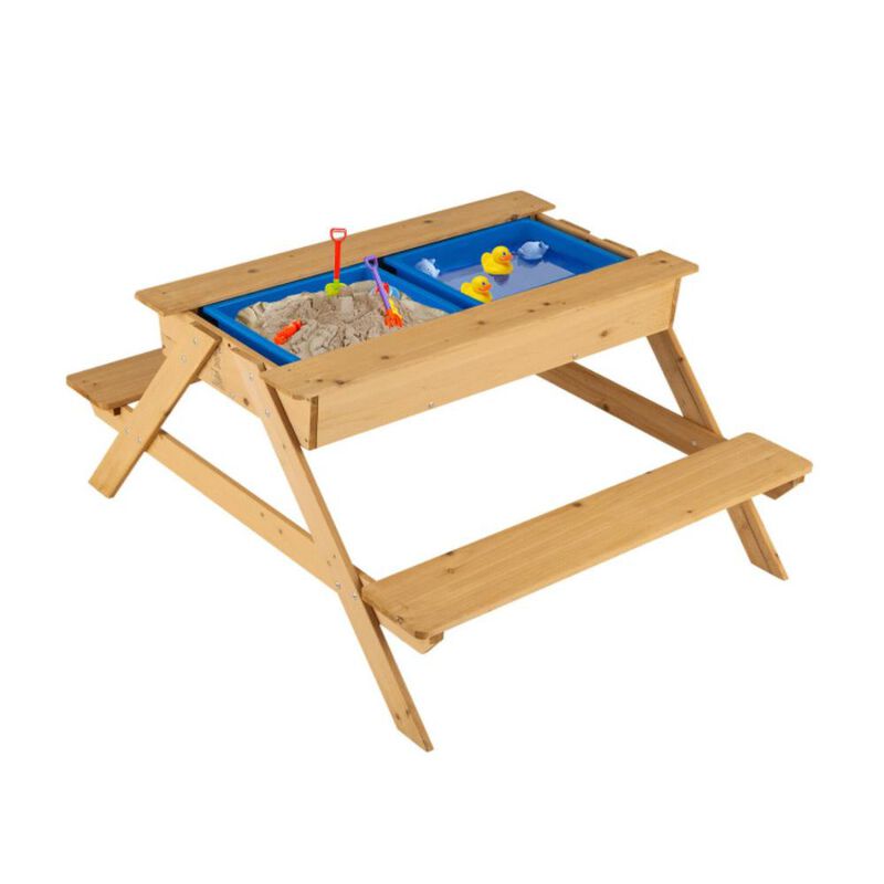 Hivvago 3-in-1 Kids Picnic Table Wooden Outdoor Water Sand Table with Play Boxes