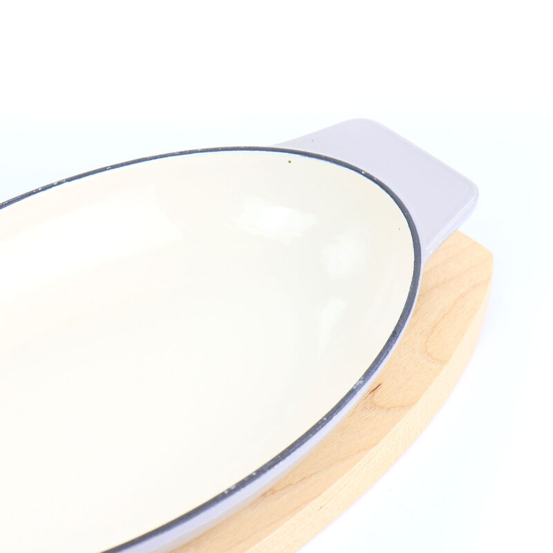 Martha Stewart Enameled Cast Iron 2 Piece Au Gratin Birch Wood Trivet Set