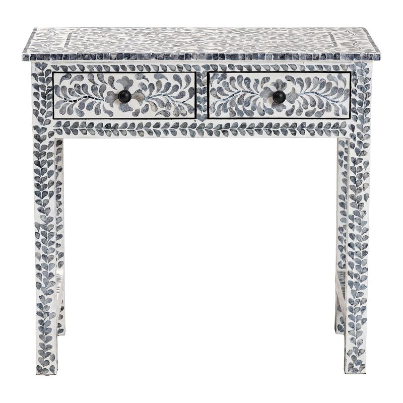 bali & pari Diata Coastal Black and White Mother of Pearl Capiz Shell 2 Drawer Console Table