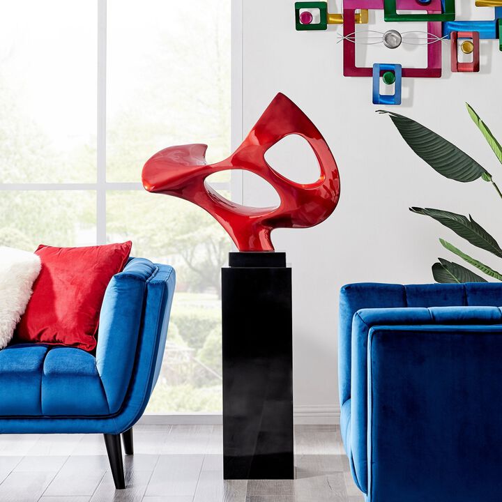 Abstract Mask Floor Sculpture Black with Black Stand Resin Handmade 54" Tall