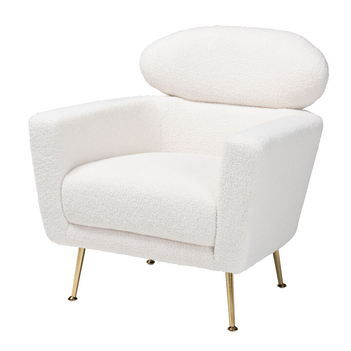 Baxton Studio Fantasia Modern White Upholstered and Gold Metal Armchair