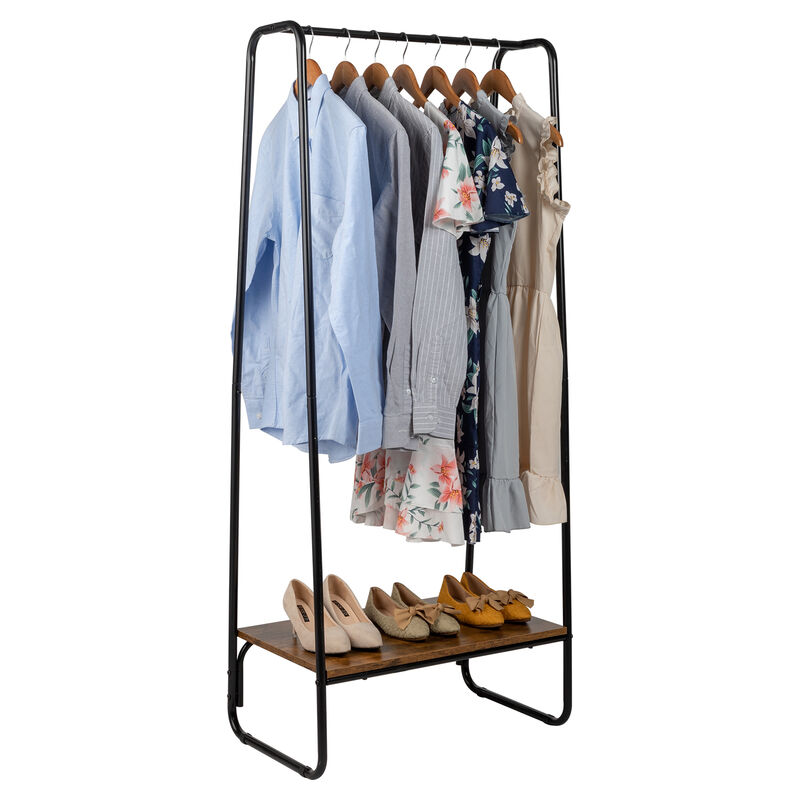 Freestanding Clothes Rack with Shelf, Adjustable Garment Rack for Clothing Storage