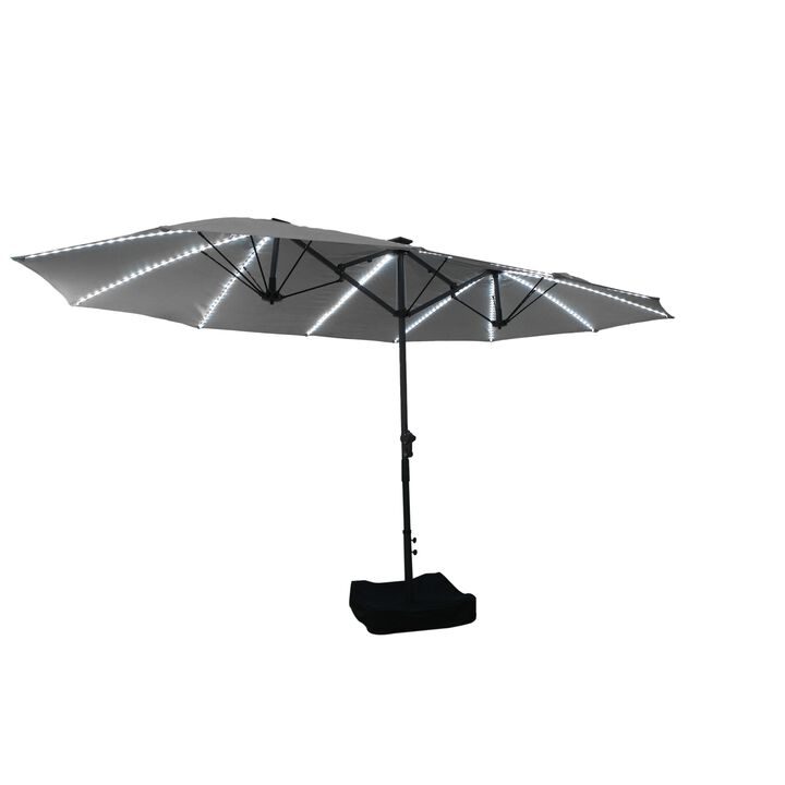MONDAWE 15ft Twin Double-Sided Solar LED Patio Market Umbrella with Included Base Stand