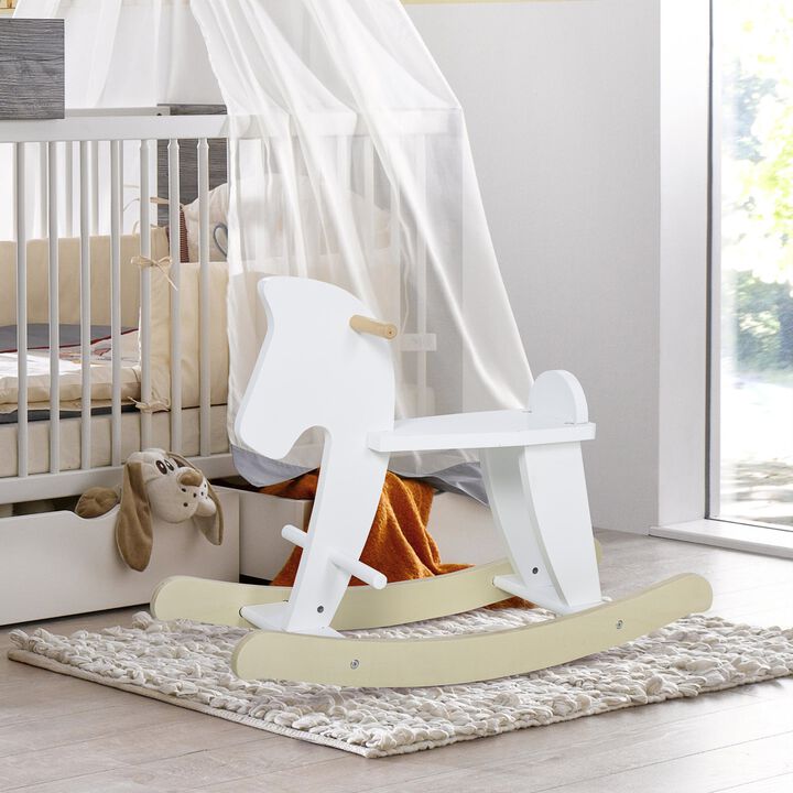 White Classic Toy: Traditional Wooden Rocking Horse for 3-6 Years