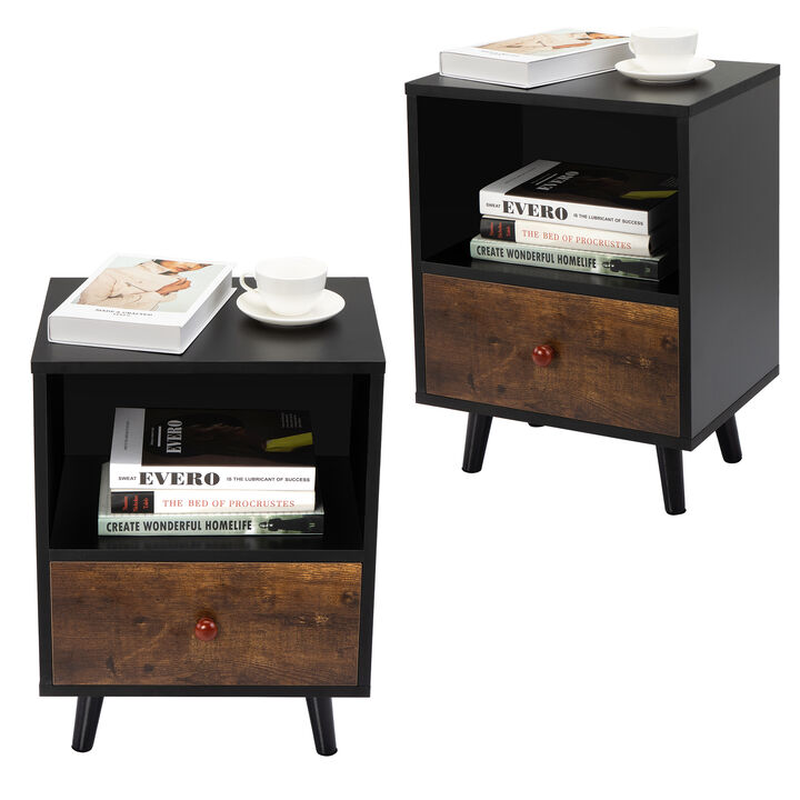 Jaxpety Single Drawer Nightstand 2pcs White