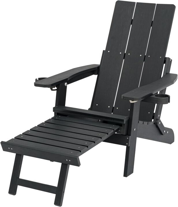 Mega Casa HIPS Poly Lumber Frog chair with Cup Holders, High Backest and Deep Contoured Seat, for Outdoor/Sandbeach(Carbon Black)