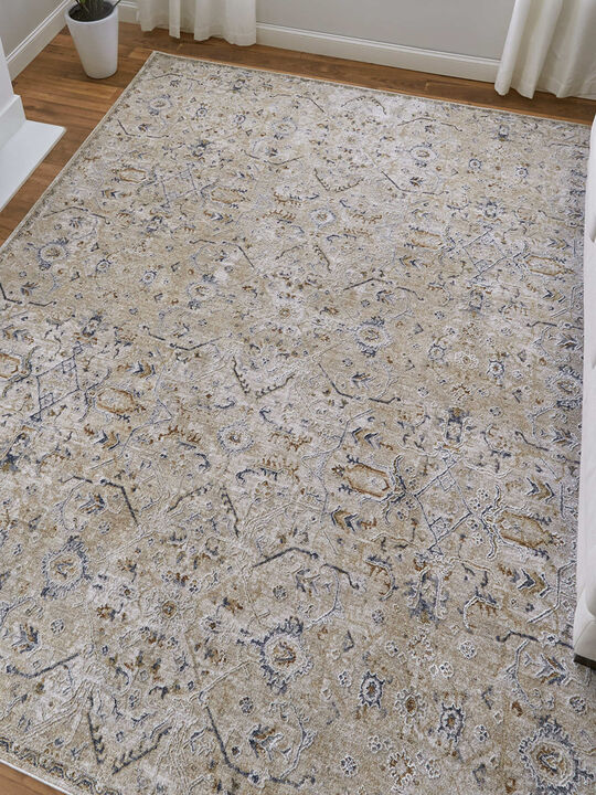 Pasha 39M6F 2' x 3' Taupe/Ivory/Blue Rug