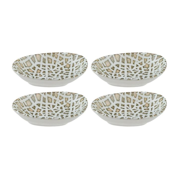 Lapya Wood 4" x 3" x h:0.75" 1 oz. Organic Decorated Porcelain Bowl (Set of 4)
