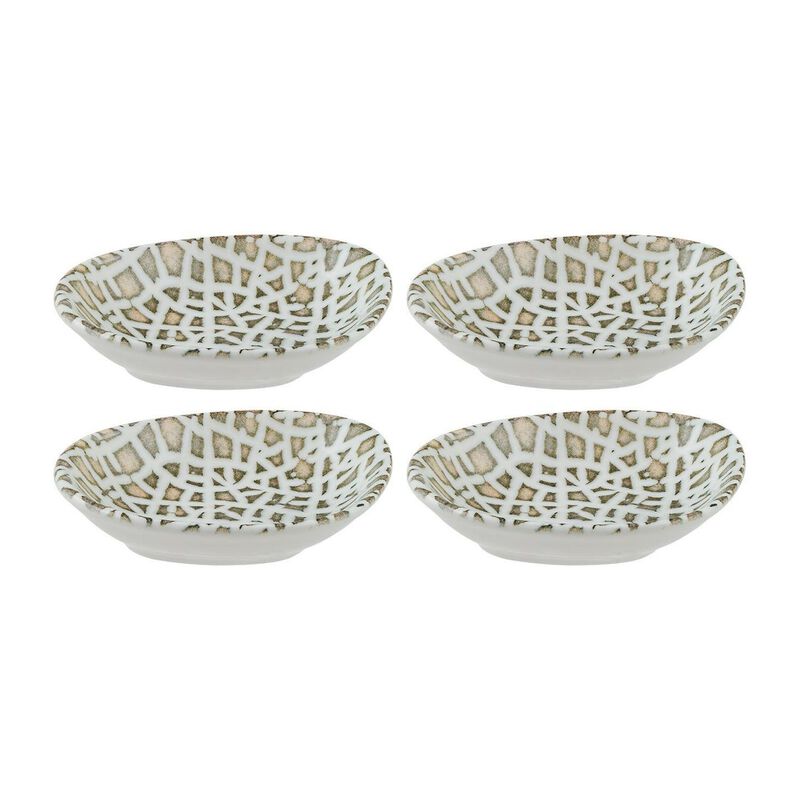 Lapya Wood 4" x 3" x h:0.75" 1 oz. Organic Decorated Porcelain Bowl (Set of 4)