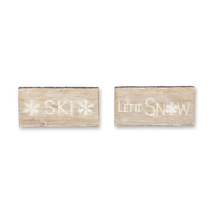 Set of 2 Let It Snow and Ski Plaques – MDF Wall Art for Winter, Ski Resort, and Holiday Home Decor