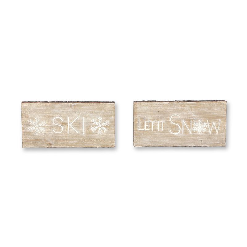 Set of 2 Let It Snow and Ski Plaques – MDF Wall Art for Winter, Ski Resort, and Holiday Home Decor