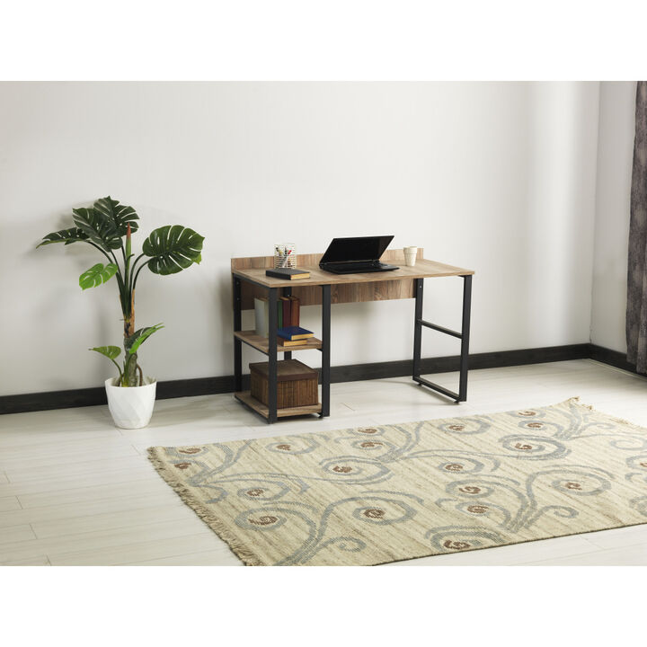 Furnish Home Store Rasse Black Metal Frame 58" Wooden Top 2 Shelves Writing and Computer Desk for Home Office, Oak