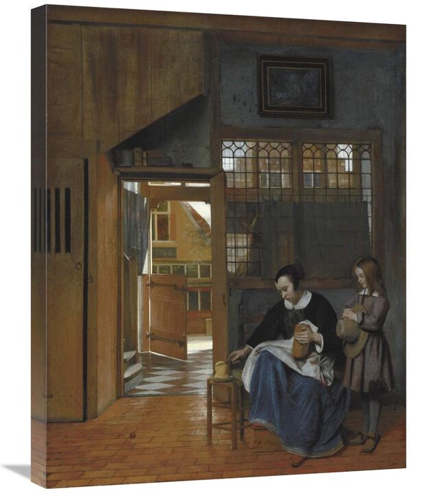 A Woman Preparing Bread and Butter for a Boy-Canvas Art-22x28