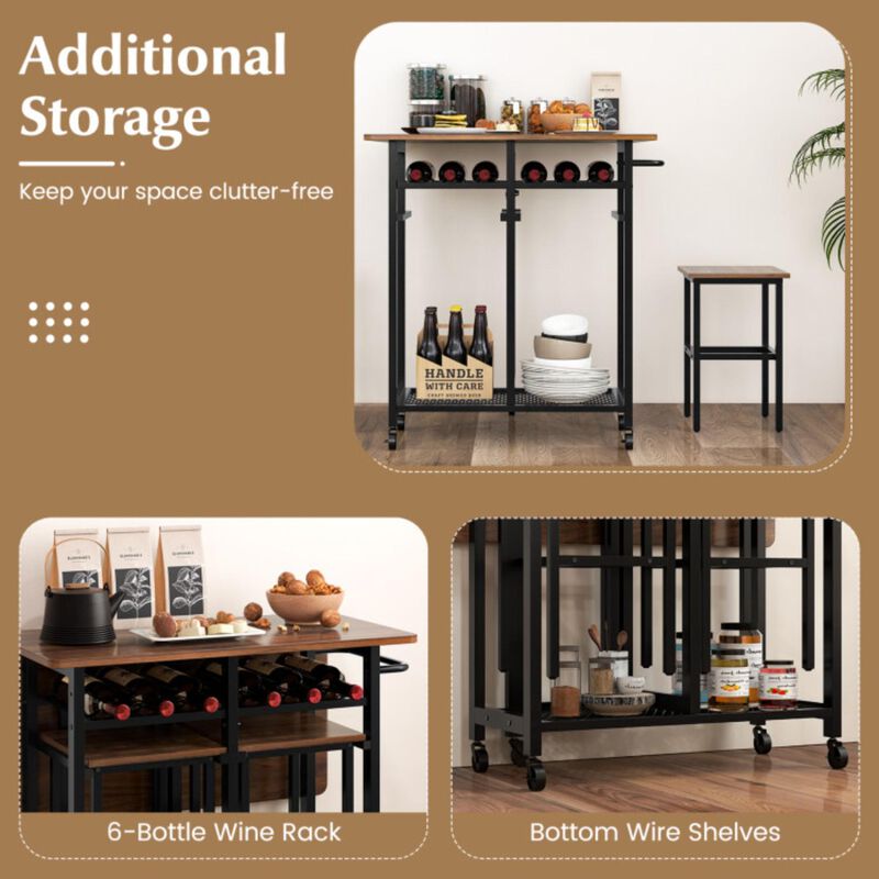 Hivvago 3 Pieces Dining Table Set with 6-Bottle Wine Rack