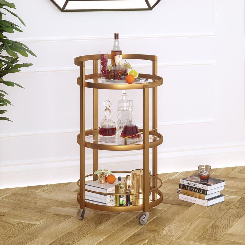 Hudson&Canal Hause 21'' Wide Round Bar Cart in Brass