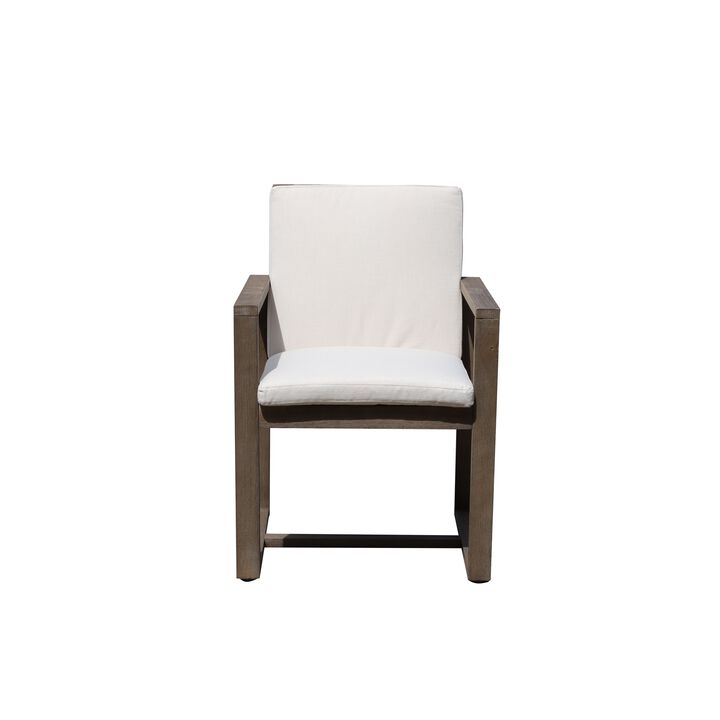 Neji 24 Inch Dining Chair, Burnt Brown Eucalyptus Wood Frame, Thick Cushion-Benzara