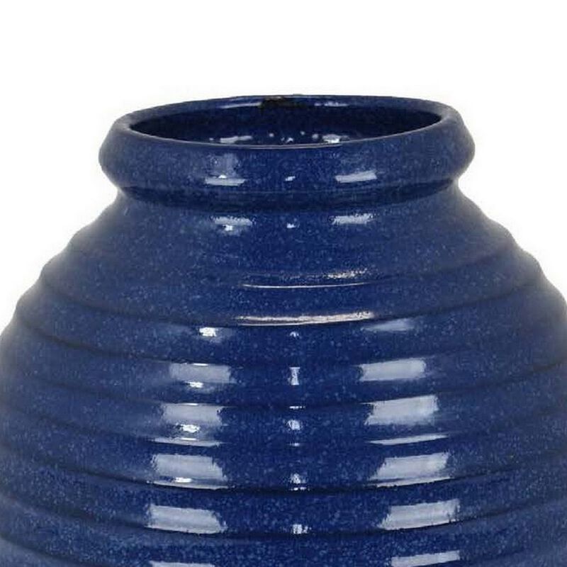 Kohl 15 Inch Decorative Vase, Pot Shape, Ceramic, Blue and Brown Finish - Benzara