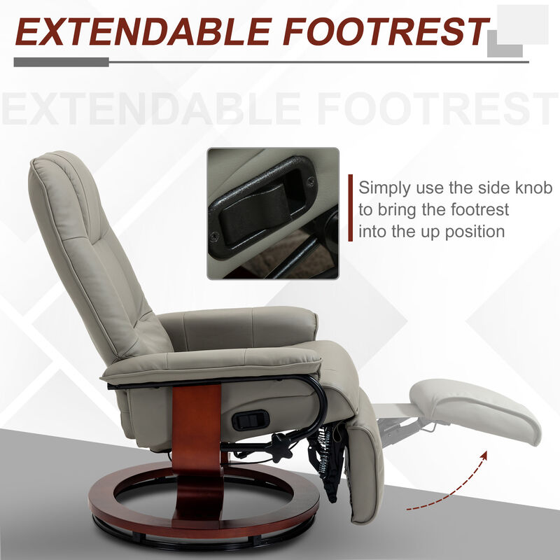 Faux Leather Reclining Lounge Chair Swivel Recliner Sofa Seat w/ Wood Base Brown