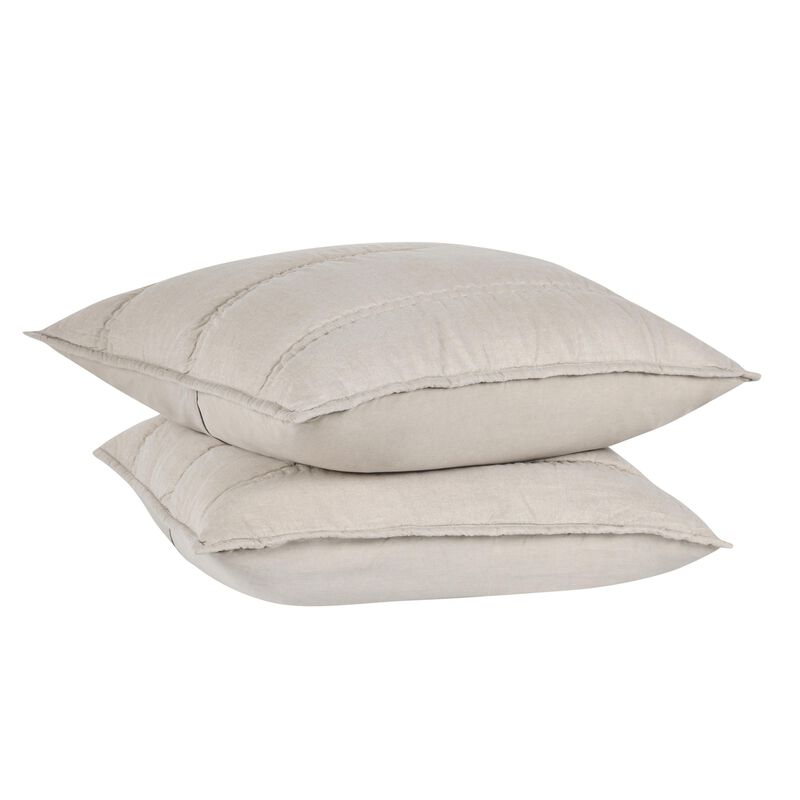 Rawi Square Euro Pillow Sham, 26 Inch Beige Channel Ramie and Cotton - Benzara