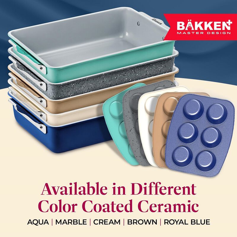 Bake with Elegance: 6-Cup Cake/Muffin Pan Set - Blue, Teal, Marble, Golden, Cream - Aluminized Steel with Ceramic Non-Stick Coating, PFOA & PFAS Free - Non-Toxic, Heavy-Duty Bakeware