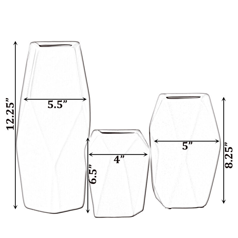 8" H Decorative Ceramic Multi Paned Vase, Modern Style Centerpiece Table Vase White, Medium