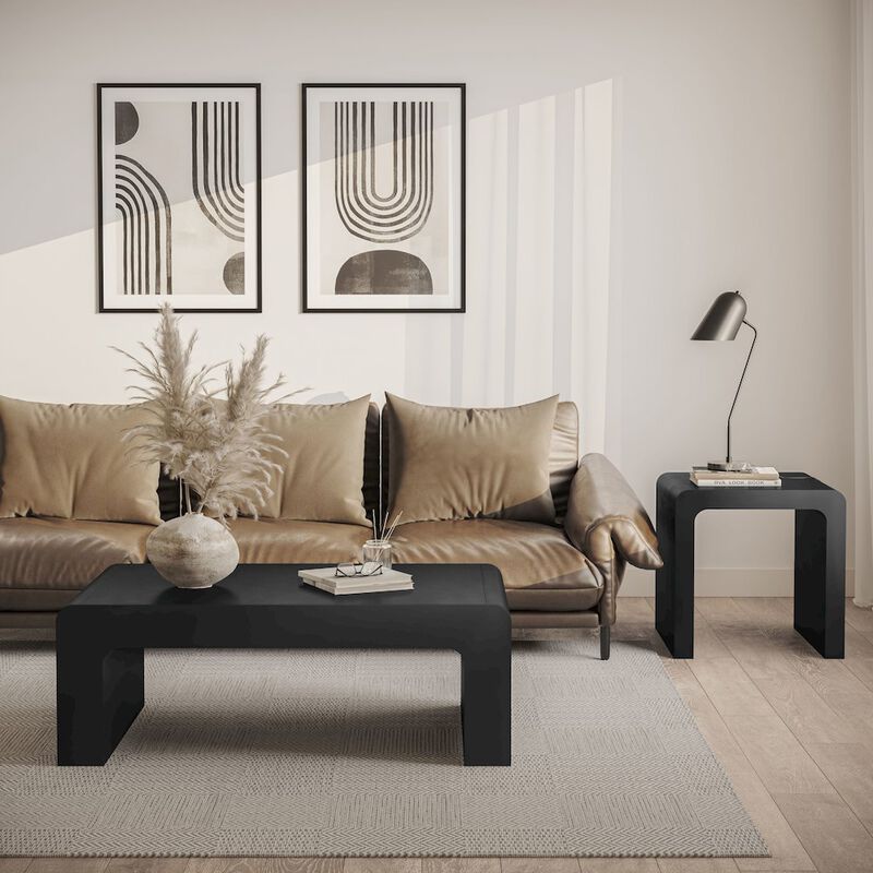 Jofran Brooklyn Mid-Century Modern Solid Wood Square Waterfall Curved End Table