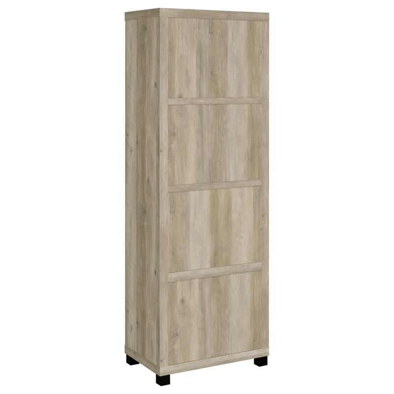 Sac 71 Inch Media Pier Tower with 3 Shelves and Cabinet, Antique Pine Wood - Benzara