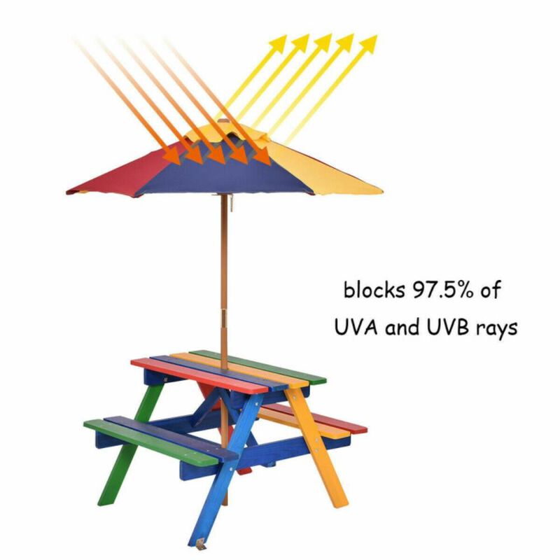 Hivvago Outdoor 4-Seat Kid's Picnic Table Bench with Umbrella