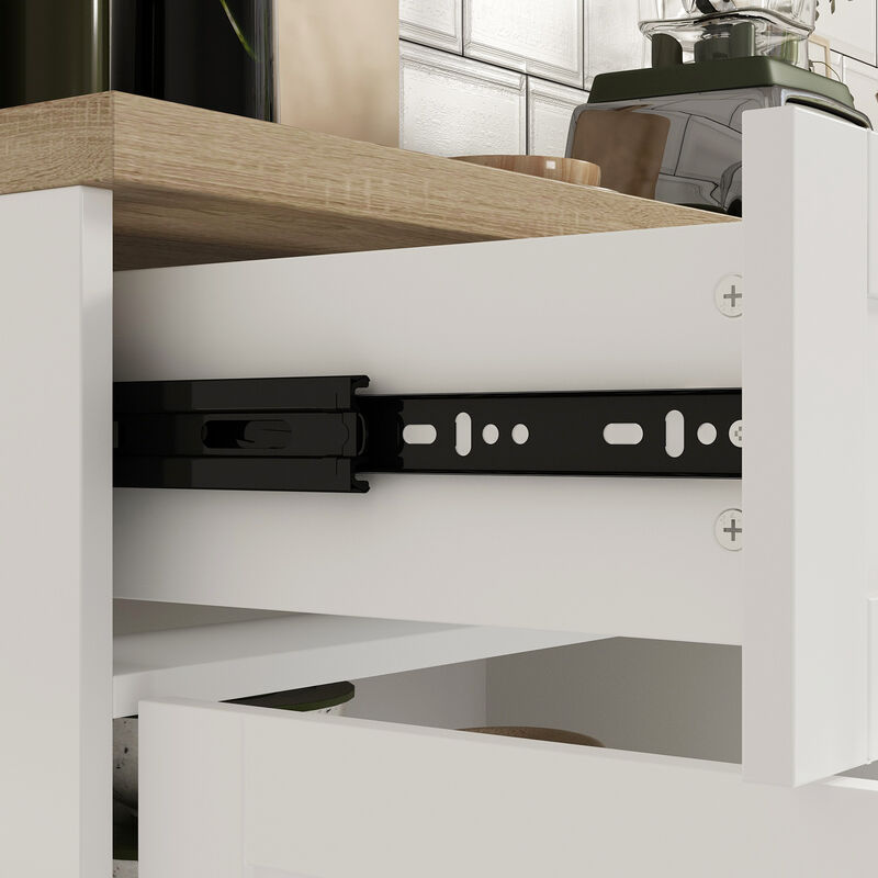 White Wooden Sideboard, Storage Cabinet, with Wall Mounted Kitchen Cabinet