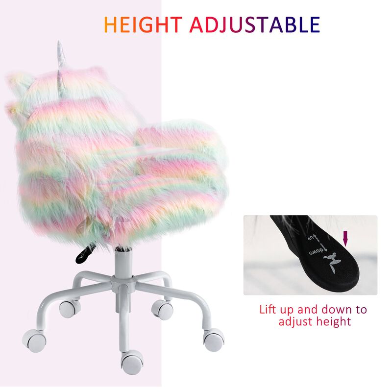 Colorful Kids' Chair: Fluffy Unicorn Vanity Office Chair with Rainbow Swivel