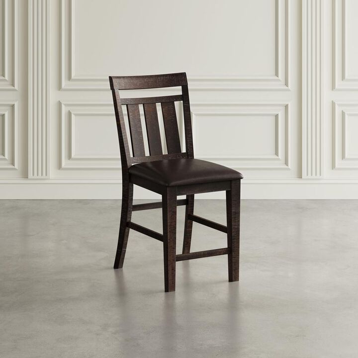 Jofran Kona Grove Distressed Rustic Solid Acacia Upholstered Slat-back Barstool (Set of 2), Chocolate Dark Brown