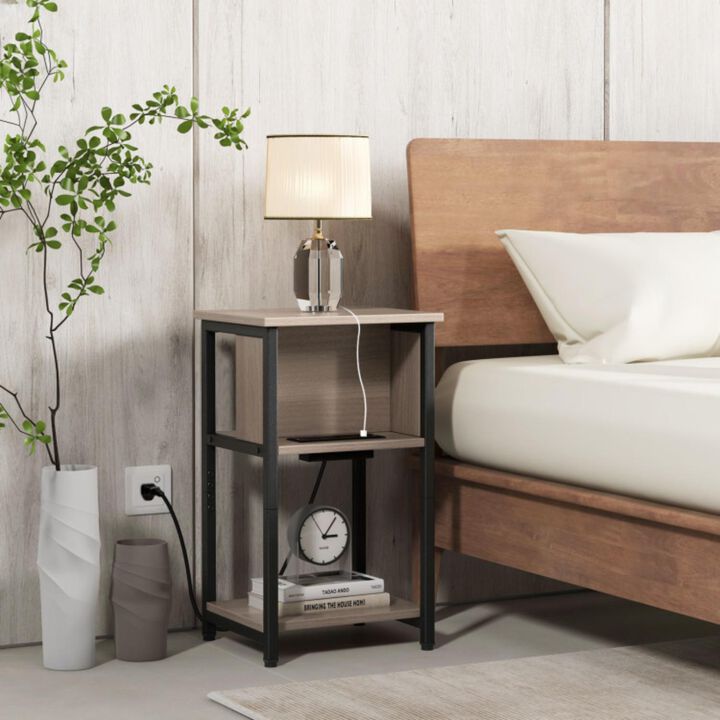 Hivvago 3-Tier End Table with USB Ports & Power Outlets