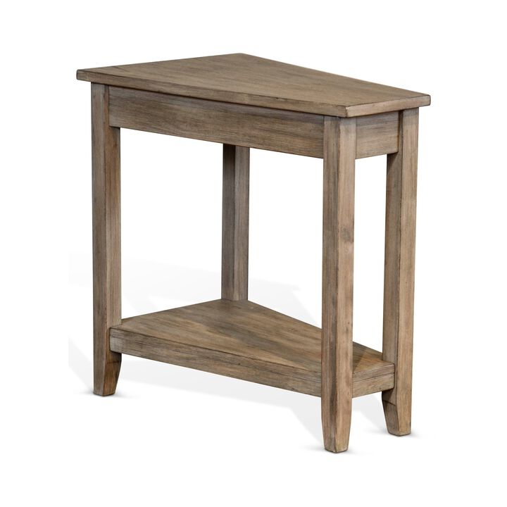 Chairside End Table with Shelf, 24 Inch Angled Light Brown Mahogany - Benzara
