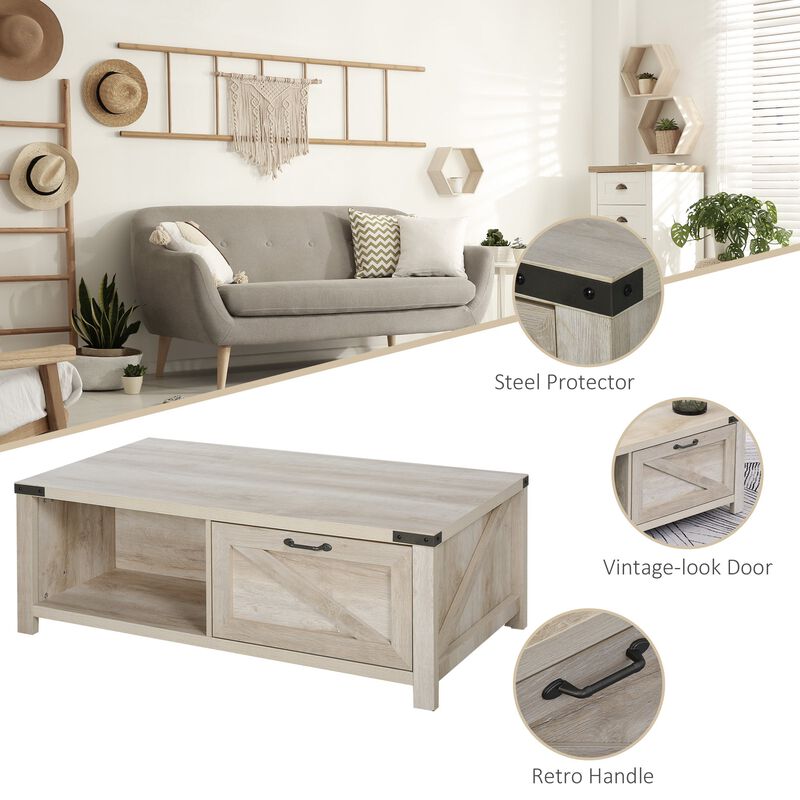 Oak Living Room Centerpiece: Farmhouse Coffee Table with Drawer