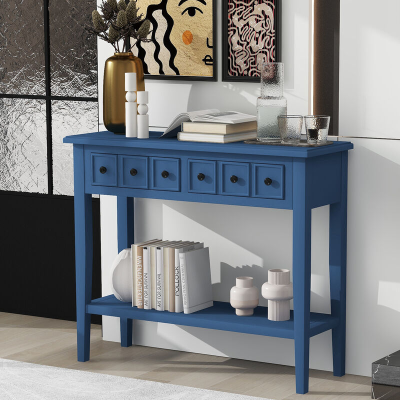 Merax Rustic Console Table with Drawers and Open Shelf